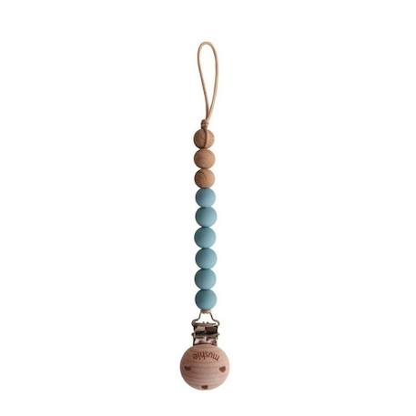 Attache sucette en bois et silicone - Eva Bleu - Avec clip - Porte tétine bébé - Mushie BLEU 1 - vertbaudet enfant 