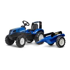 Jouet-Tracteur enfant New Holland T8 + remorque - FALK - Véhicule agricole et de chantier - Bleu et Noir