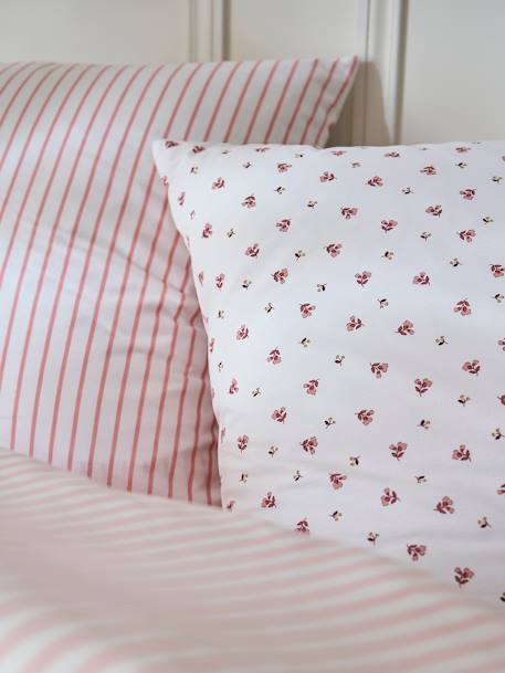 Pack housse de couette + taie d'oreiller essentiels Réversible FLEURS RAYURES, avec coton recyclé rose imprimé 8 - vertbaudet enfant 