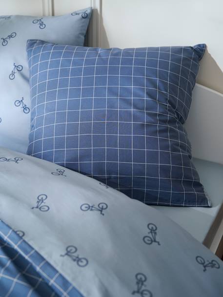 Pack housse de couette + taie d'oreiller essentiels Réversible CARREAUX VELOS, avec coton recyclé bleu imprimé 8 - vertbaudet enfant 