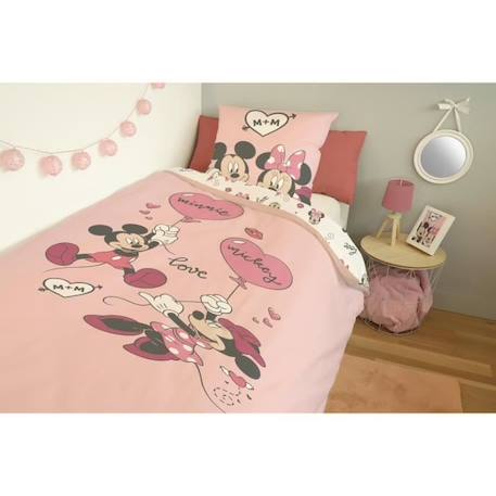 DISNEY - Housse de couette Mickey et Minnie 140x200 cm + 1 Taie d'oreiller 63x63 cm - 100% Coton - Rose ROSE 2 - vertbaudet enfant 