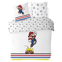 -MARIO - Housse de couette Mario Goomba 220x240 cm + 2 taies d'oreillers 63x63 cm - Polycoton - Blanc