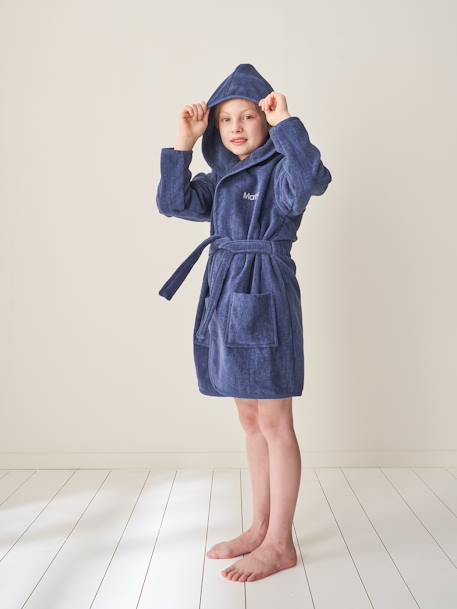 Garçon-Peignoir de bain enfant uni avec coton recyclé, personnalisable