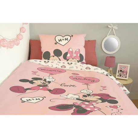 DISNEY - Housse de couette Mickey et Minnie 140x200 cm + 1 Taie d'oreiller 63x63 cm - 100% Coton - Rose ROSE 4 - vertbaudet enfant 