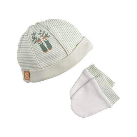 Lot bonnet et moufles bébé en coton VERT 1 - vertbaudet enfant 