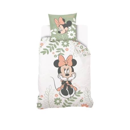 DISNEY - Housse de couette Minnie 140x200 cm + 1 Taie d'oreiller 63x63 cm - 100% Coton - Vert BLANC 1 - vertbaudet enfant 