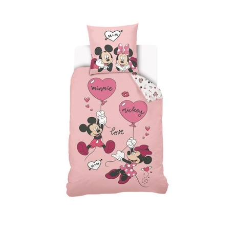 DISNEY - Housse de couette Mickey et Minnie 140x200 cm + 1 Taie d'oreiller 63x63 cm - 100% Coton - Rose ROSE 1 - vertbaudet enfant 