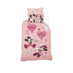 Linge de maison et décoration-Linge de lit enfant-Housse de couette Disney - Mickey et Minnie - 140x200 cm - Rose - 100% Coton
