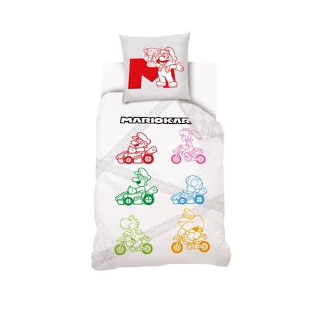 MARIO - Housse de couette Mario Kart Rainbow 140x200 cm + 1 Taie D'Oreiller 63x63 cm - 100% Coton - Blanche BLANC 1 - vertbaudet enfant 