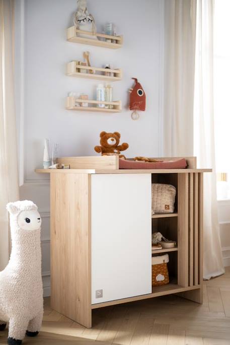 Commode 1 porte colorée et 3 niches avec claustra en bois décor chêne Suave MARRON 6 - vertbaudet enfant 