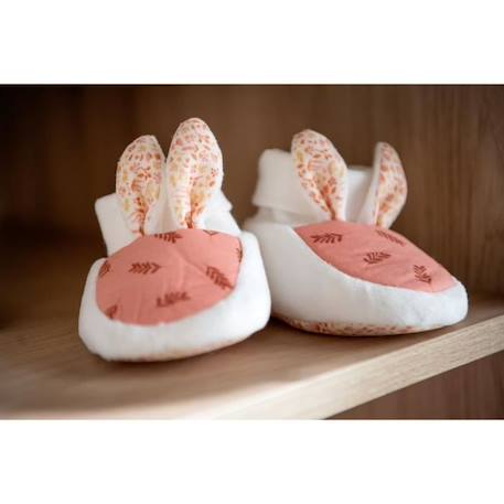 Chaussons bébé en velours - SAUTHON - Esmée - Rose - Blanc - Fille BLANC+BLANC 6 - vertbaudet enfant 