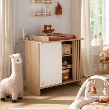 Commode 1 porte colorée et 3 niches avec claustra en bois décor chêne Suave MARRON 5 - vertbaudet enfant 