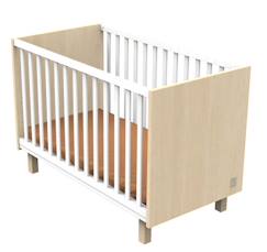 Lit bébé 120x60 avec pieds décor chêne velours et balustres blancs  - vertbaudet enfant