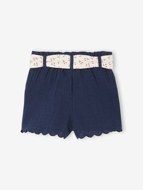 Short bébé en gaze de coton avec ceinture fleurie abricot+écru+marine 8 - vertbaudet enfant 