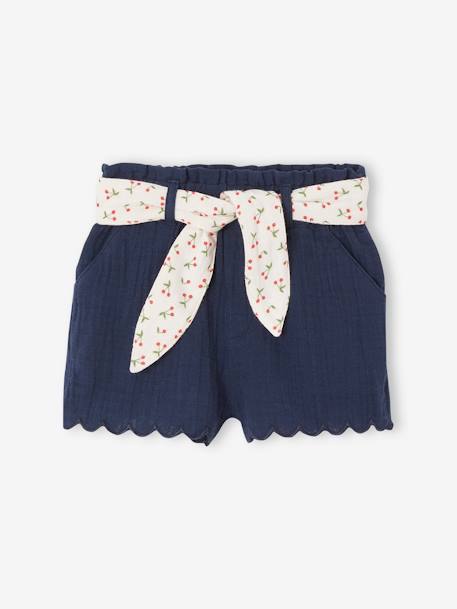 Bébé-Short-Short bébé en gaze de coton avec ceinture fleurie