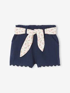 Short bébé en gaze de coton avec ceinture fleurie  - vertbaudet enfant