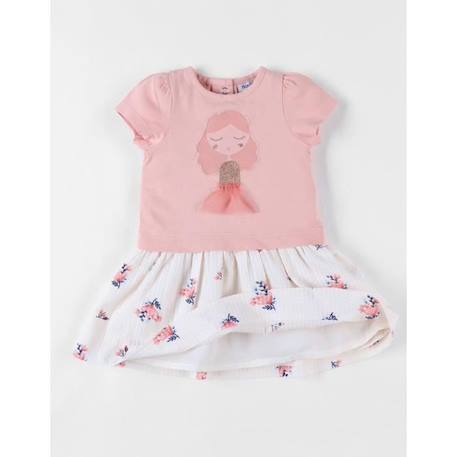 Robe bi-matière à manches courtes impression fleurie poudré ROSE 2 - vertbaudet enfant 