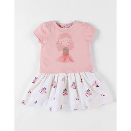 Robe bi-matière à manches courtes impression fleurie poudré ROSE 1 - vertbaudet enfant 