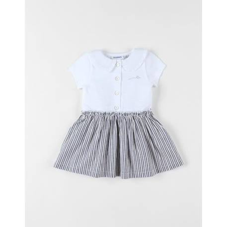 Robe bi-matière à manches courtes tricolore BLANC 1 - vertbaudet enfant 