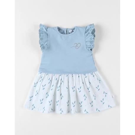 Robe bi-matière à manches courtes écru/bleu BLEU 1 - vertbaudet enfant 