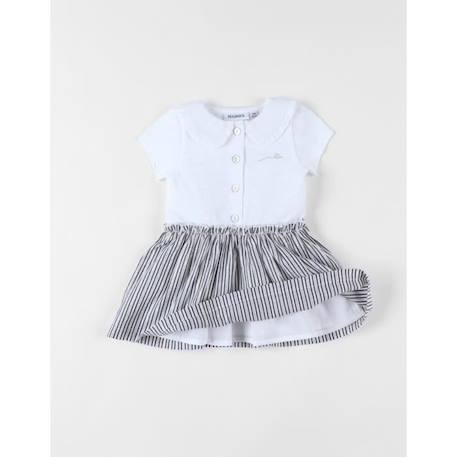 Robe bi-matière à manches courtes tricolore BLANC 2 - vertbaudet enfant 