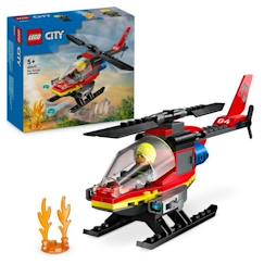 -LEGO® 60411 City L’Hélicoptère de Secours des Pompiers, Jouet avec Minifigurines de Pilote Pompier, Cadeau pour Enfants