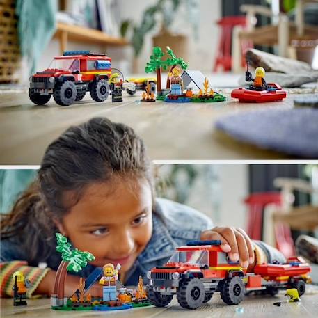 LEGO® 60412 City Le Camion de Pompiers 4x4 et le Canot de Sauvetage, Jouet avec Bateau, Remorque et Minifigurines ROUGE 5 - vertbaudet enfant 