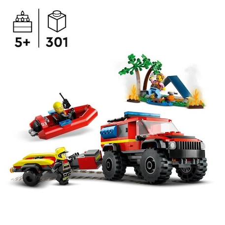 LEGO® 60412 City Le Camion de Pompiers 4x4 et le Canot de Sauvetage, Jouet avec Bateau, Remorque et Minifigurines ROUGE 2 - vertbaudet enfant 