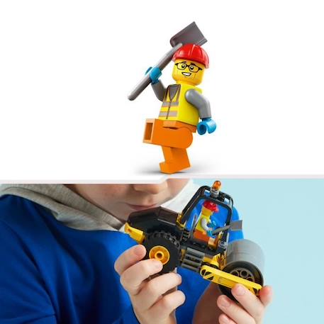 LEGO® 60401 City Le Rouleau Compresseur de Chantier, Maquette de Jouet de Camion avec Minifigurines d'Ouvrier JAUNE 4 - vertbaudet enfant 