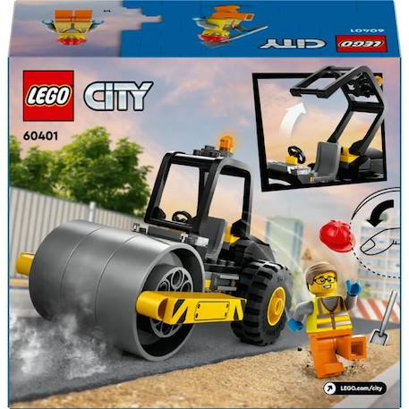 LEGO® 60401 City Le Rouleau Compresseur de Chantier, Maquette de Jouet de Camion avec Minifigurines d'Ouvrier JAUNE 6 - vertbaudet enfant 