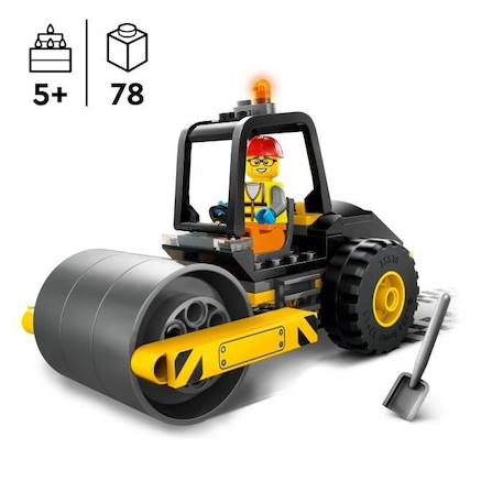 LEGO® 60401 City Le Rouleau Compresseur de Chantier, Maquette de Jouet de Camion avec Minifigurines d'Ouvrier JAUNE 2 - vertbaudet enfant 