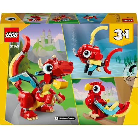 LEGO® 31145 Creator 3en1 Le Dragon Rouge; Jouet avec 3 Figurines d'Animaux, dont un Dragon Rouge, un Poisson et un Phénix ROUGE 6 - vertbaudet enfant 