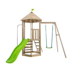 -Aire De Jeux Bois Castlewood Tp Toys Ludo Tour / Echelle / Plateforme / Bac A Sable / Toboggan / Balancoire H.295 Cm