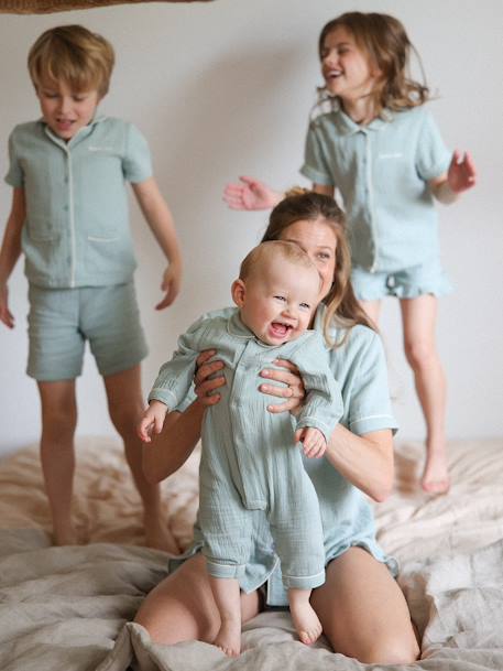 Pyjama en gaze de coton bébé Team Famille personnalisable vert sauge 3 - vertbaudet enfant 