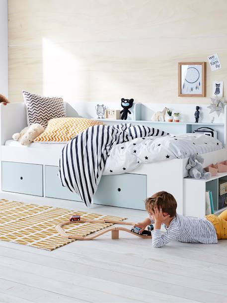 Lit plateforme enfant avec rangements BASEO blanc+bleu grisé 7 - vertbaudet enfant 