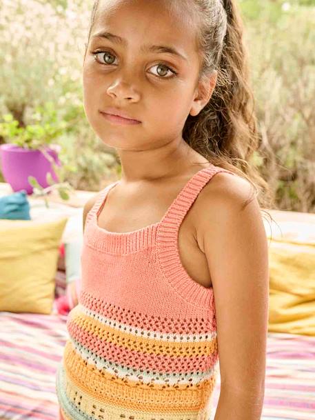 Ensemble top + short rayés en maille crochet fille pêche 7 - vertbaudet enfant 