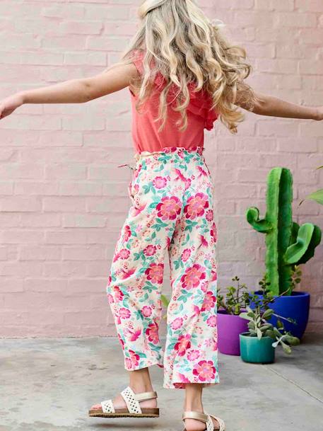 Pantalon large motifs fleurs fille écru+multicolore 11 - vertbaudet enfant 