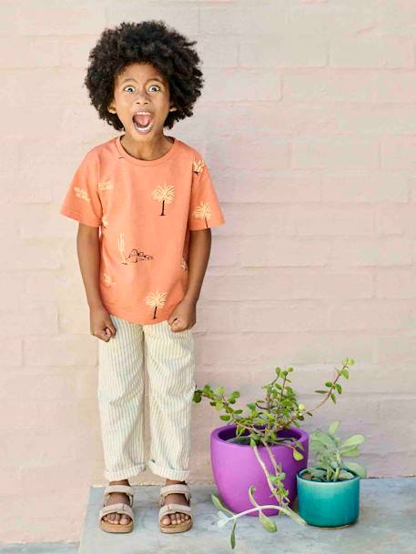 Pantalon rayé forme loose garçon coton/lin rayé beige 1 - vertbaudet enfant 