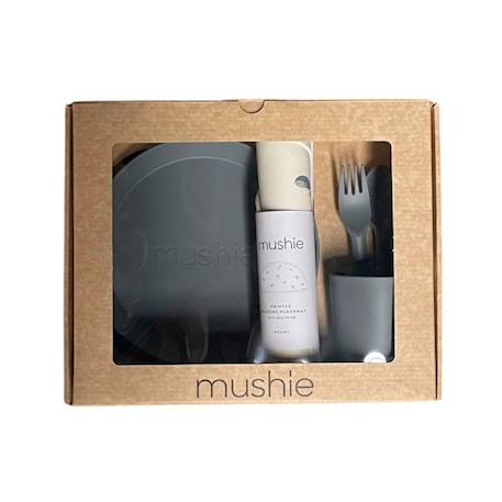 Coffret cadeau Repas Gris - Couverts - Assiette - Verre - Set de table - Vaisselle bébé et enfants - Mushie GRIS 2 - vertbaudet enfant 