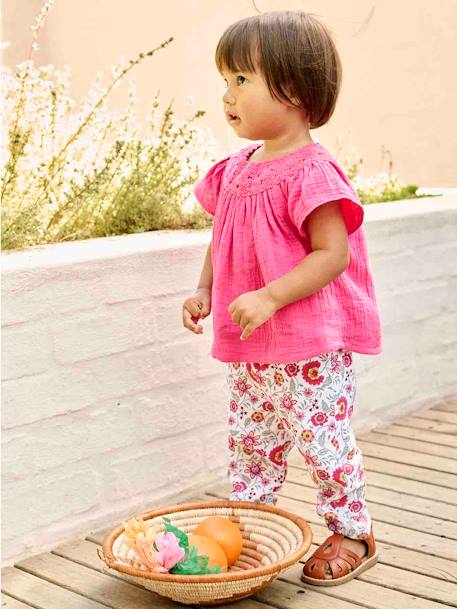 Pantalon fleuri bébé taille élastiquée écru 2 - vertbaudet enfant 