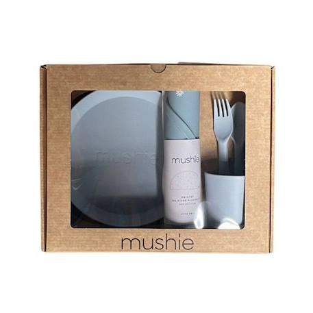 Coffret cadeau Repas Powder Blue - Couverts - Assiette - Verre - Set de table - Vaisselle bébé et enfants - Mushie BLEU 2 - vertbaudet enfant 