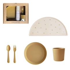 Coffret cadeau Repas Jaune Moutarde - Couverts - Assiette - Verre - Set de table - Vaisselle bébé et enfants - Mushie  - vertbaudet enfant