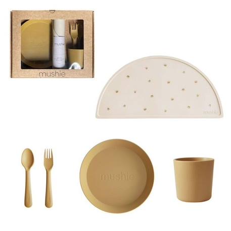 Coffret cadeau Repas Jaune Moutarde - Couverts - Assiette - Verre - Set de table - Vaisselle bébé et enfants - Mushie JAUNE 1 - vertbaudet enfant 