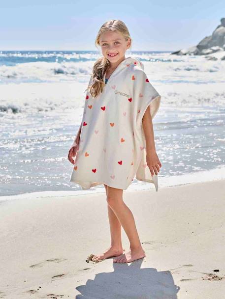 Poncho de bain enfant personnalisable COEURS, avec coton recyclé blanc imprimé 1 - vertbaudet enfant 