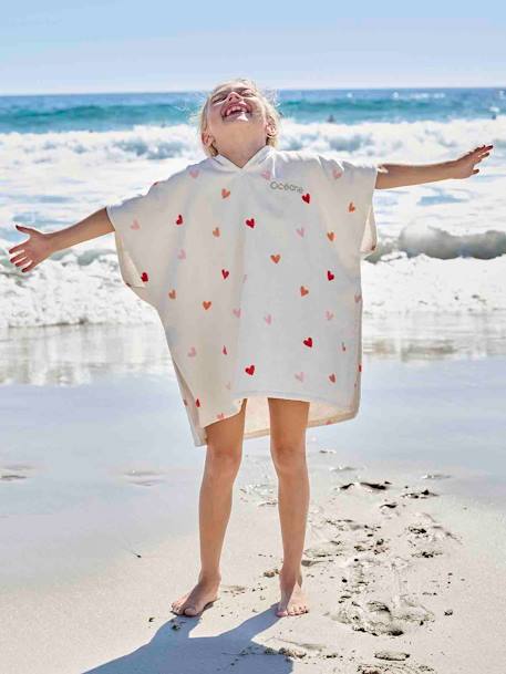 Poncho de bain enfant personnalisable COEURS, avec coton recyclé blanc imprimé 2 - vertbaudet enfant 