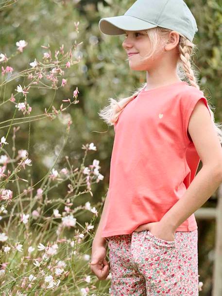 Tee-shirt uni Basics personnalisable fille manches courtes corail+écru 1 - vertbaudet enfant 