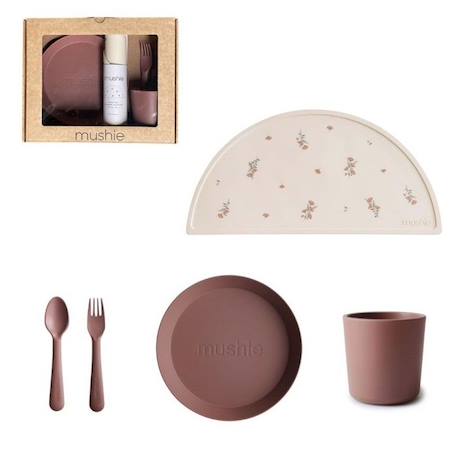 Coffret cadeau Repas Marron - Couverts - Assiette - Verre - Set de table - Vaisselle bébé et enfants - Mushie MARRON 1 - vertbaudet enfant 