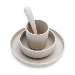 Puériculture-Coffret de table bébé Silicone Nougat Beige (4pcs) - Set vaisselle - Assiette Verre Couverts