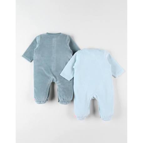 Ensemble de 2 pyjamas 1 pièce en velours ciel/sauge BLEU 2 - vertbaudet enfant 