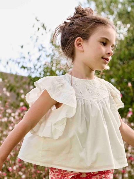 Blouse brodée à volants fille écru 1 - vertbaudet enfant 